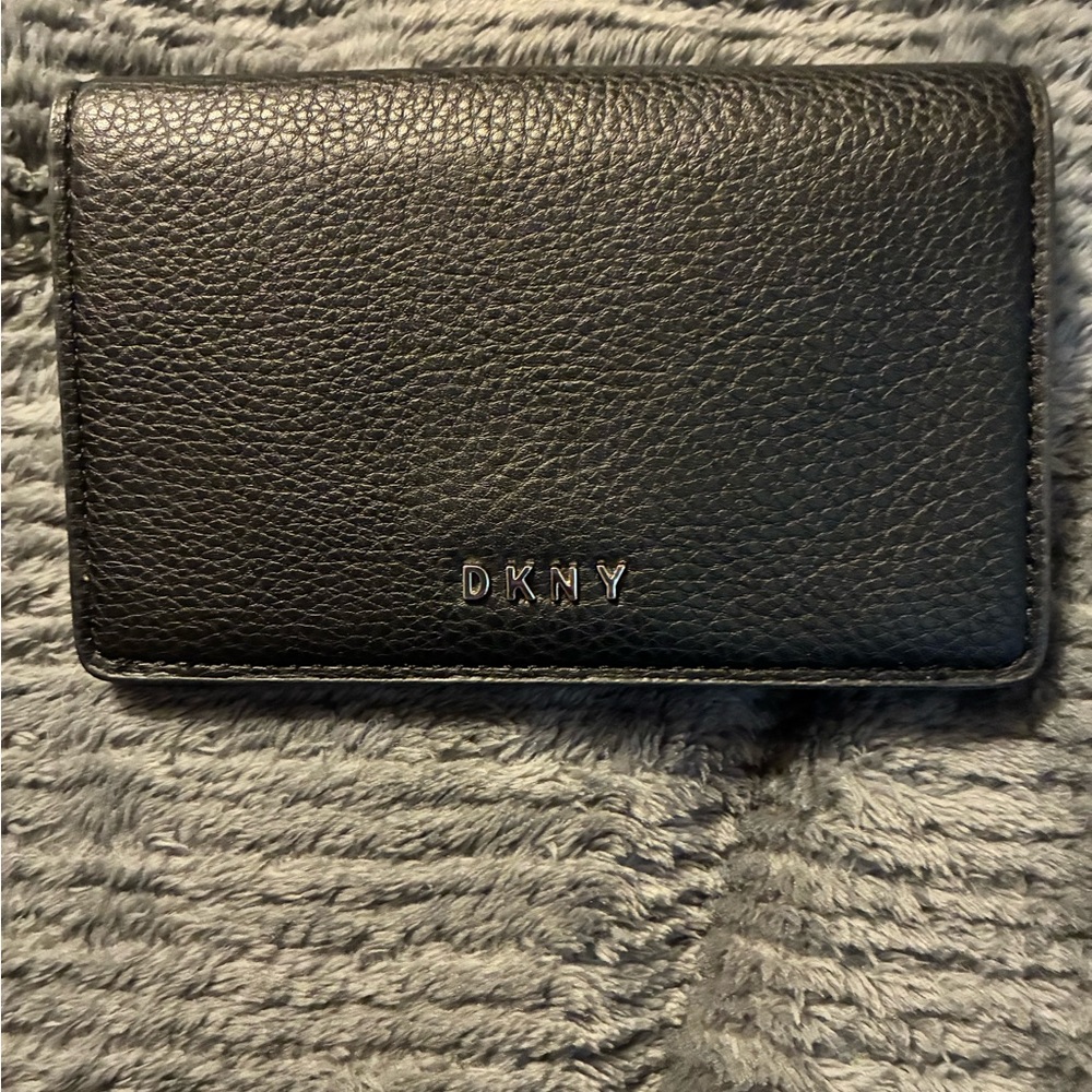 DKNY Pebbled Black Leather Card Holder